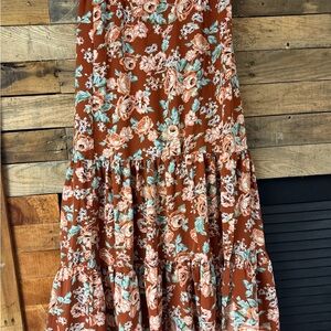 Altar'd State Floral Maxi Skirt in Rich Brown